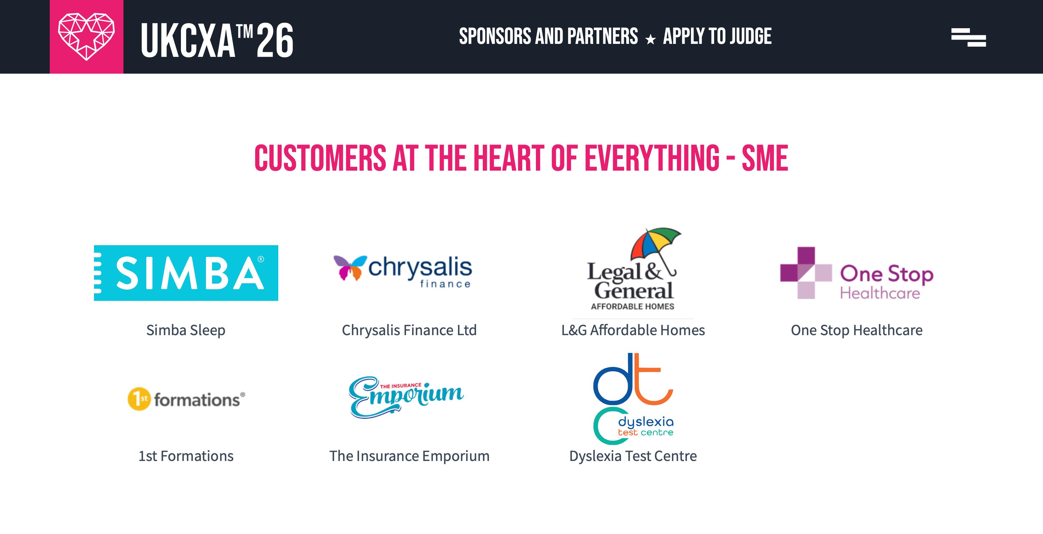 UKCXA 2026 Customers at the Heart of Everything – SME finalists, including Dyslexia Test Centre, Simba Sleep and L&G Affordable Homes